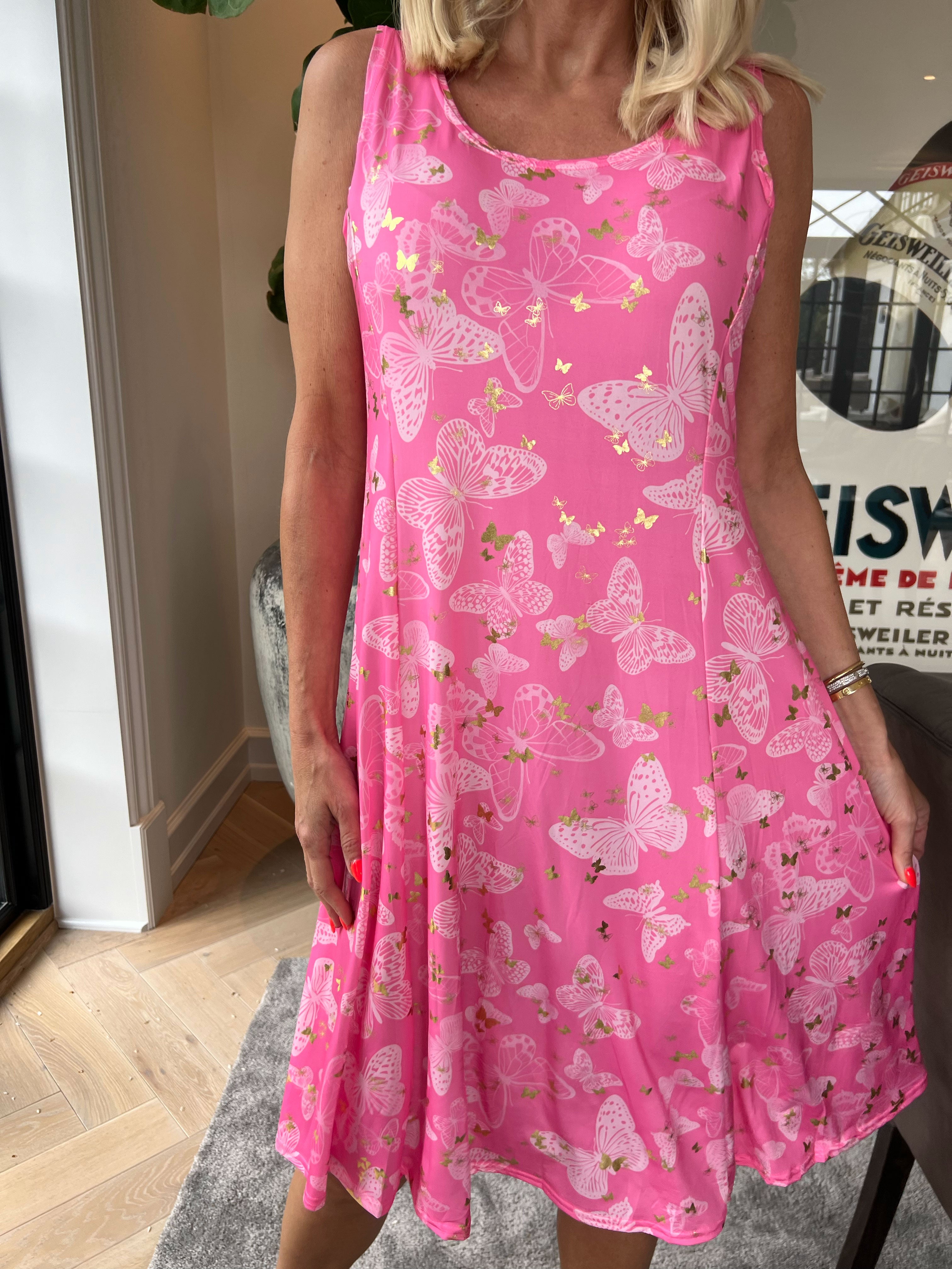 Maj Butterfly - Elastisk sommerkjole i a-facon med sommerfugleprint
